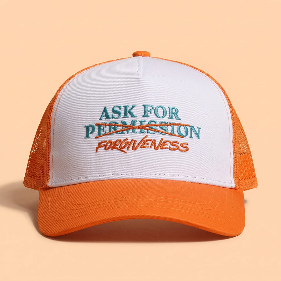 PLAYA DIA Ask For Forgiveness trucker hat, front