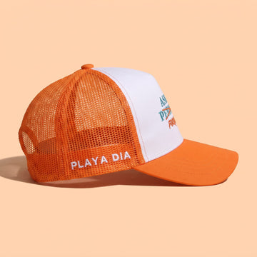 PLAYA DIA Ask For Forgiveness trucker hat, clean-side profile