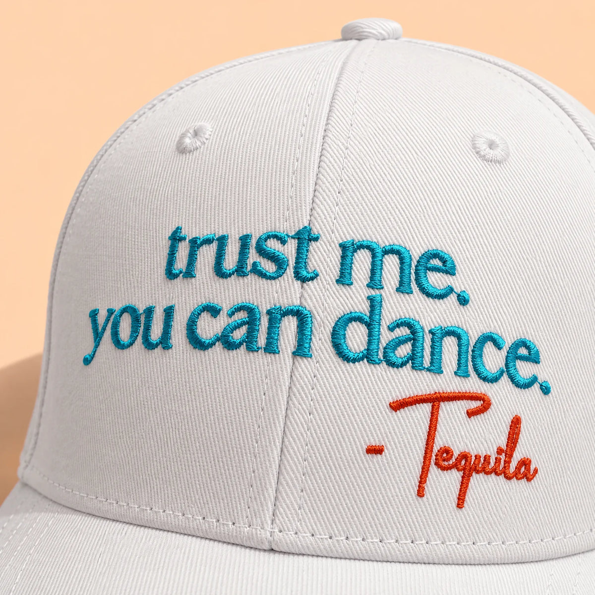 Trust me you can dance hat, embroidery detail